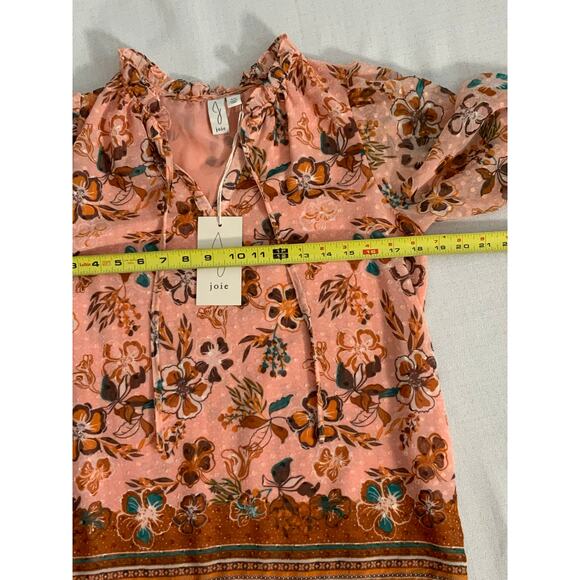 NEW Joie Floral Peasant Sleeve Boho Blouse Peach Top Tie Front Womens Size small - Picture 5 of 6